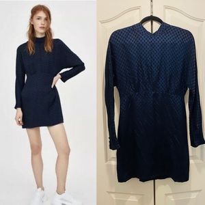 Zara Blue Silky Polka Dot Dress